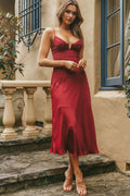 Lake Como Fitted Bodice Cami Strap Midi Dress Cherry