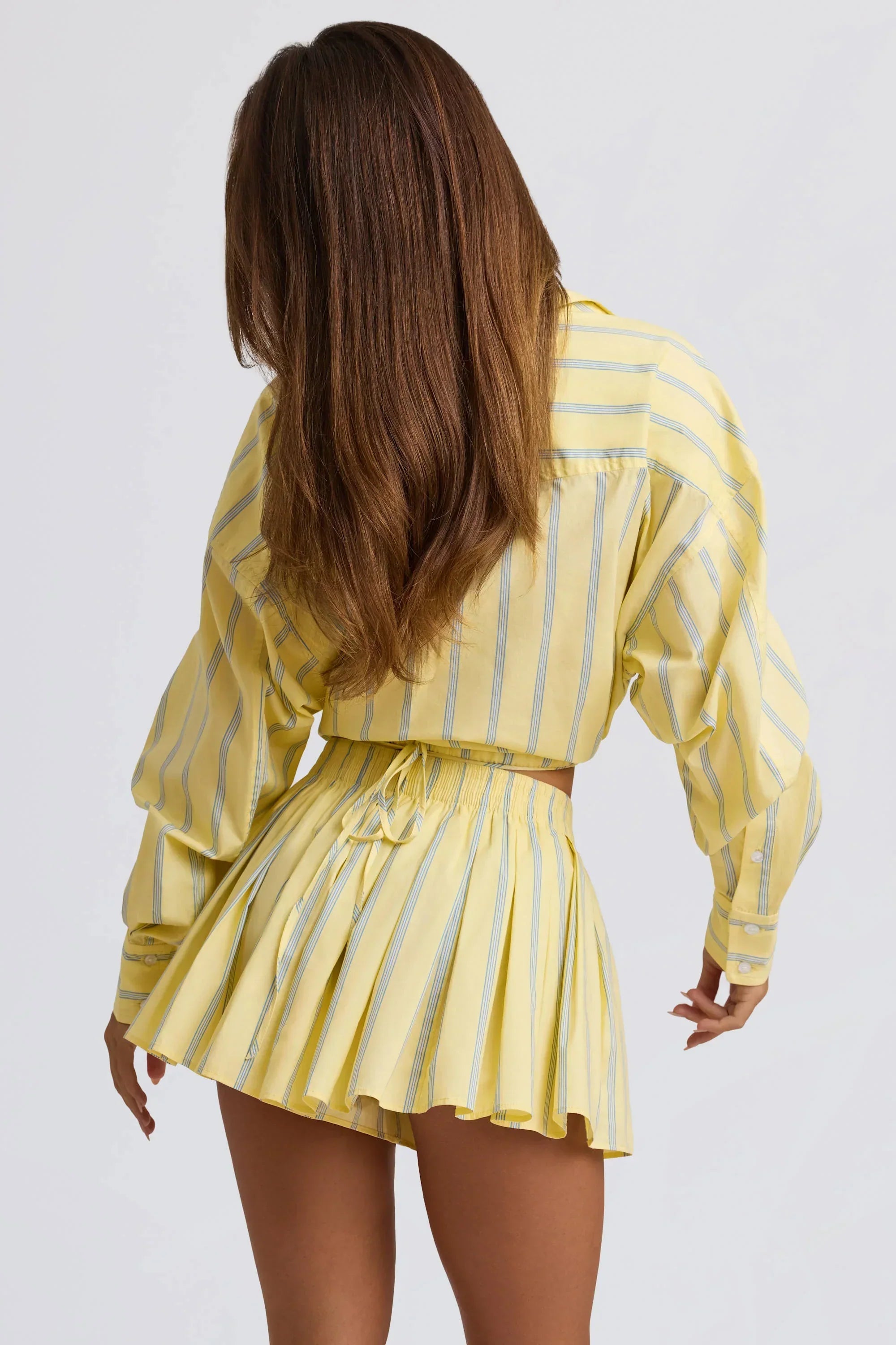 Cotton Poplin Stripe Pleated Shorts In Yellow Stripe