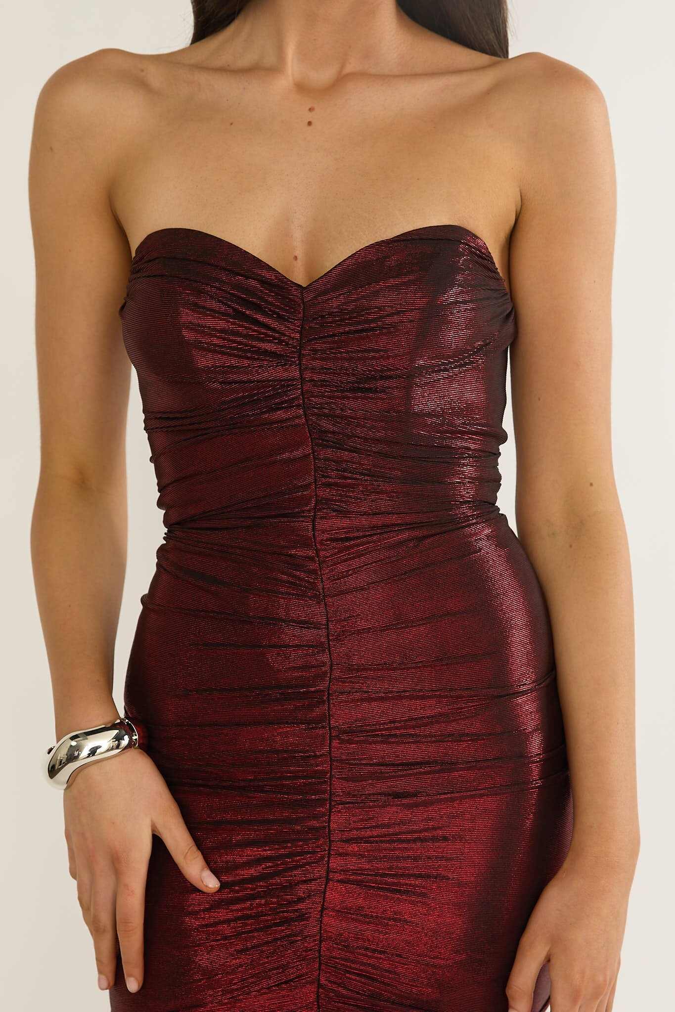 Nerina Strapless Ruched Maxi Dress Red