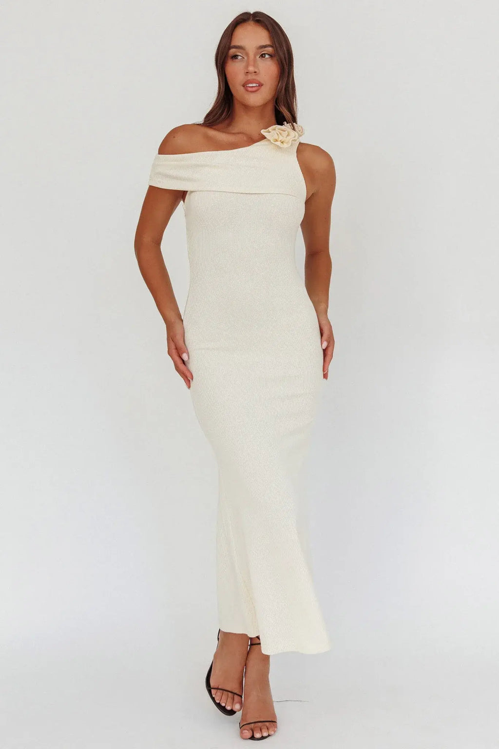 Mazon One-Shoulder Knit Maxi Dress Butter