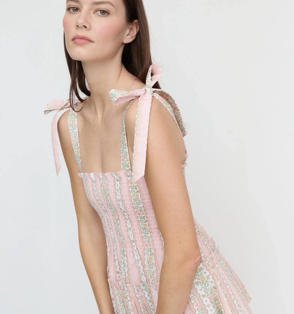 Couturebudthe Hill House X La Coqueta Ribbon Charlotte Nap Dress - Pink Floral Stripe