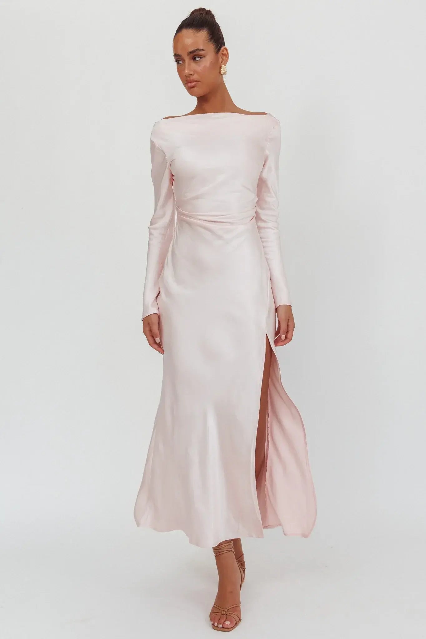 Loveland Long Sleeve Cowl Back Maxi Dress Pink