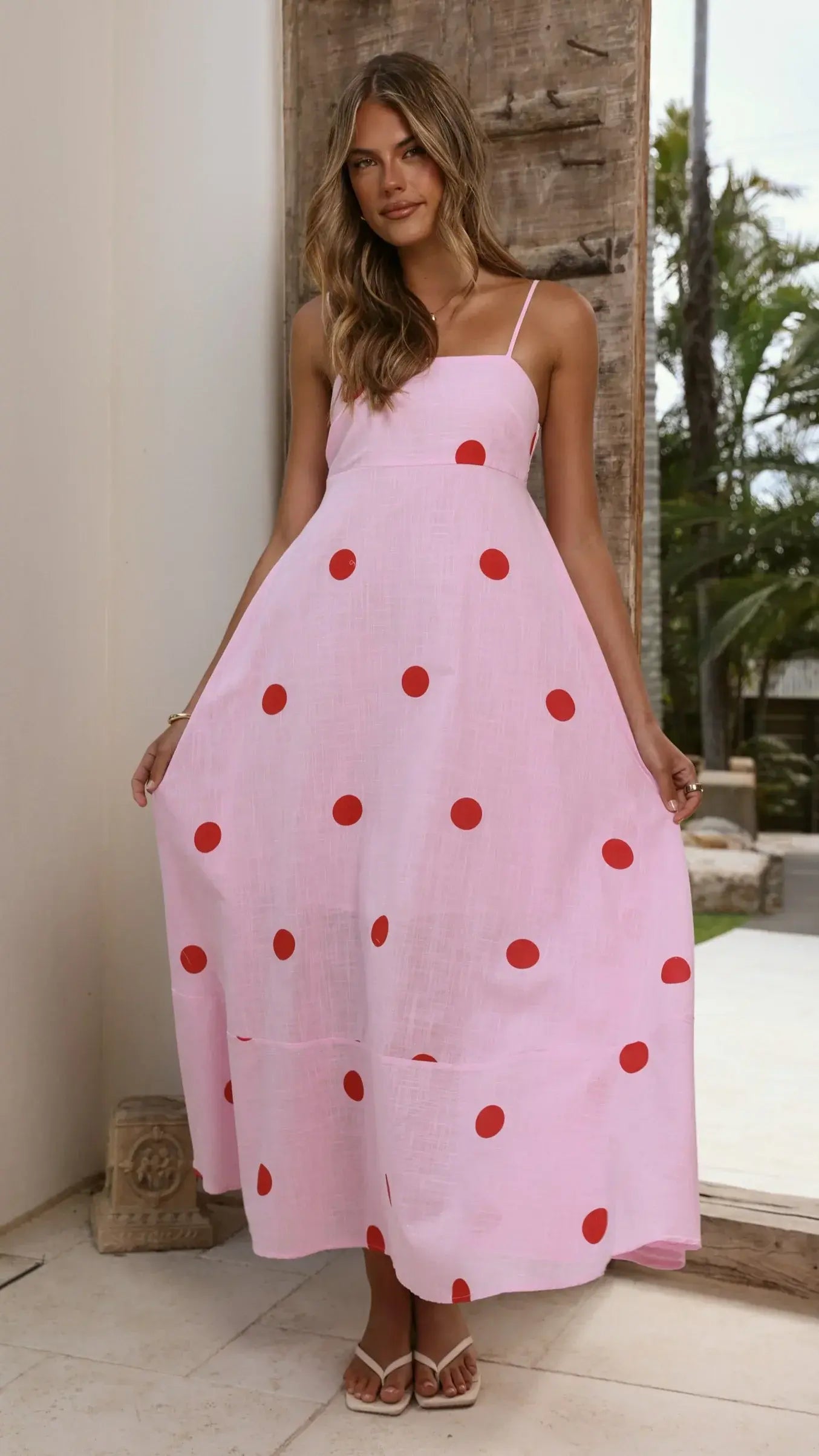 Marcel Maxi Dress - Pink/Red Polka