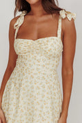 Sweet Pea Floral Tied Straps Midi Dress Yellow