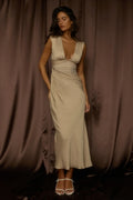Sun Gaze Sheer Ruched Waist Maxi Dress Ecru