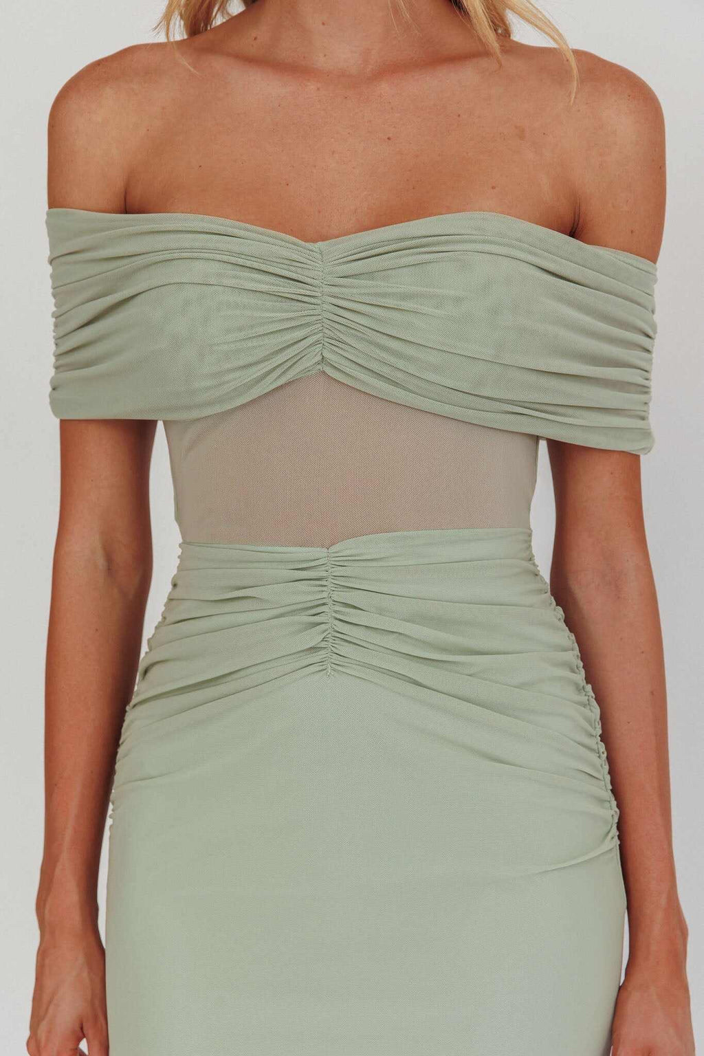 Silver Moon Off-Shoulder Maxi Dress Sage