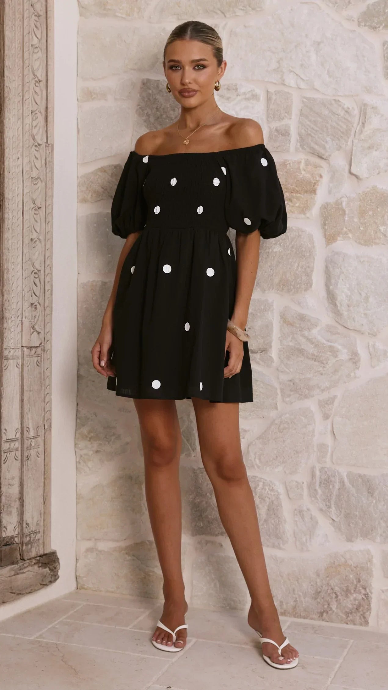 Marissa Mini Dress - Black Polka