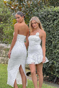 Lilah One-Shoulder Embellished Rosette Dress White