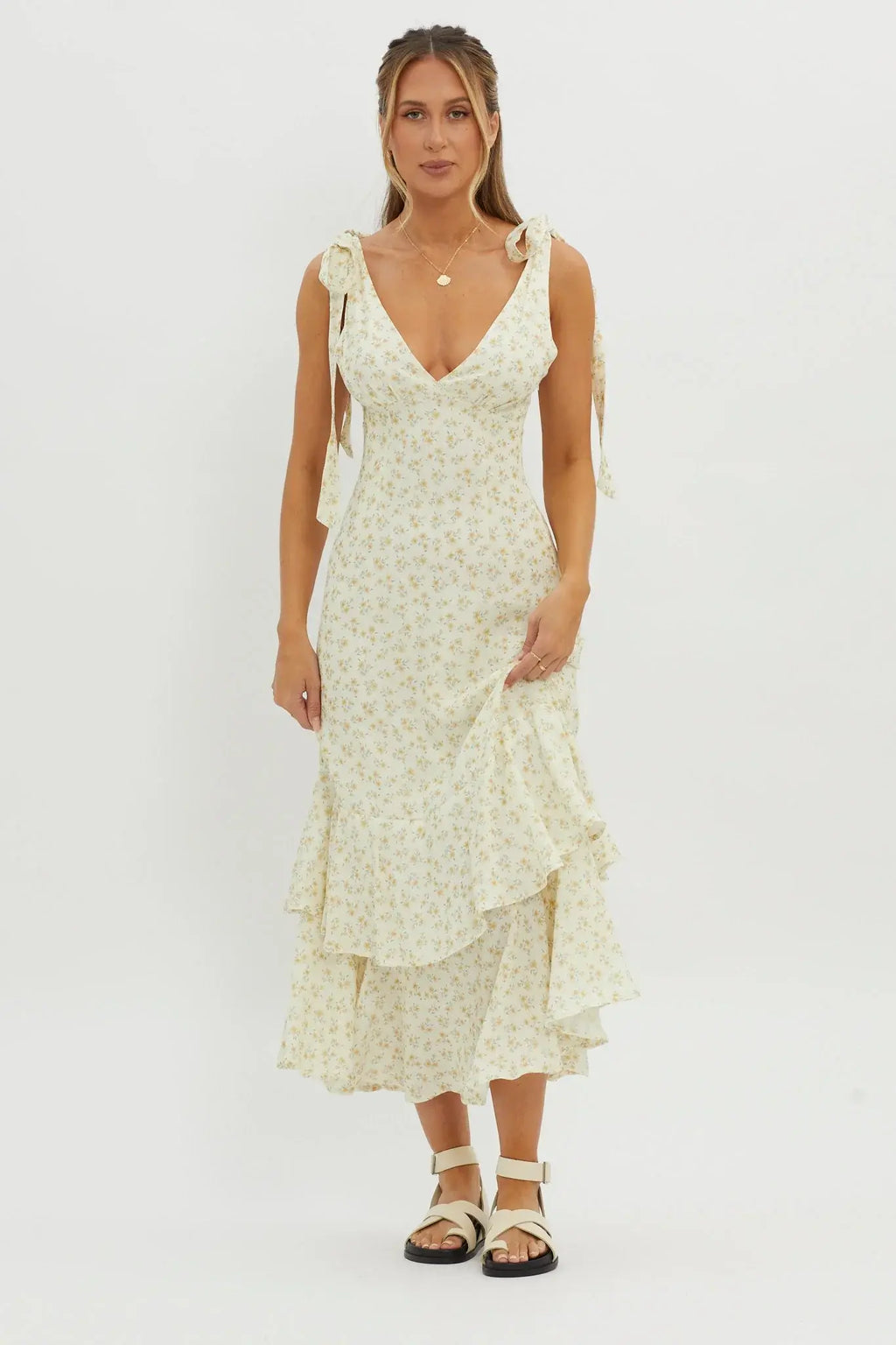 Manhattan Summer Tied Shoulder Maxi Dress Yellow