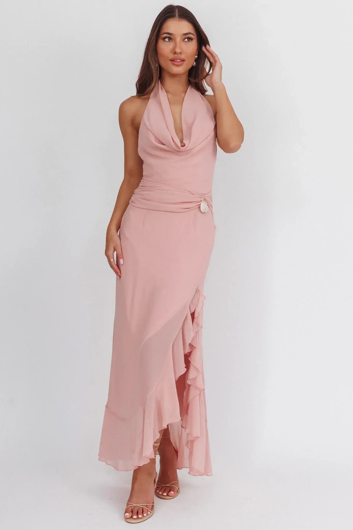 Logen Cowl Halterneck Maxi Dress Blush