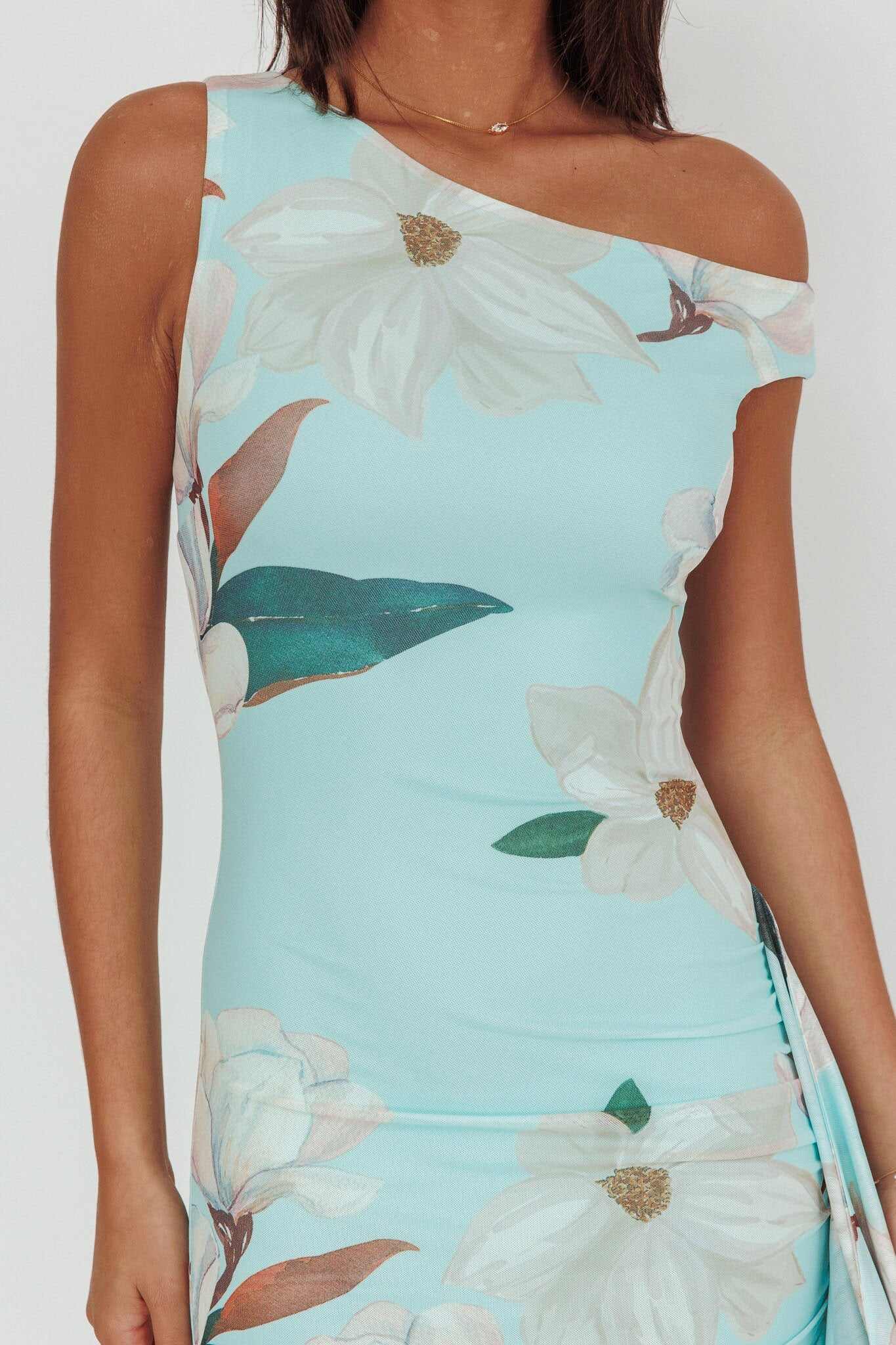 Raphaella Asymmetric Neckline Split Maxi Dress Magnolia Mint