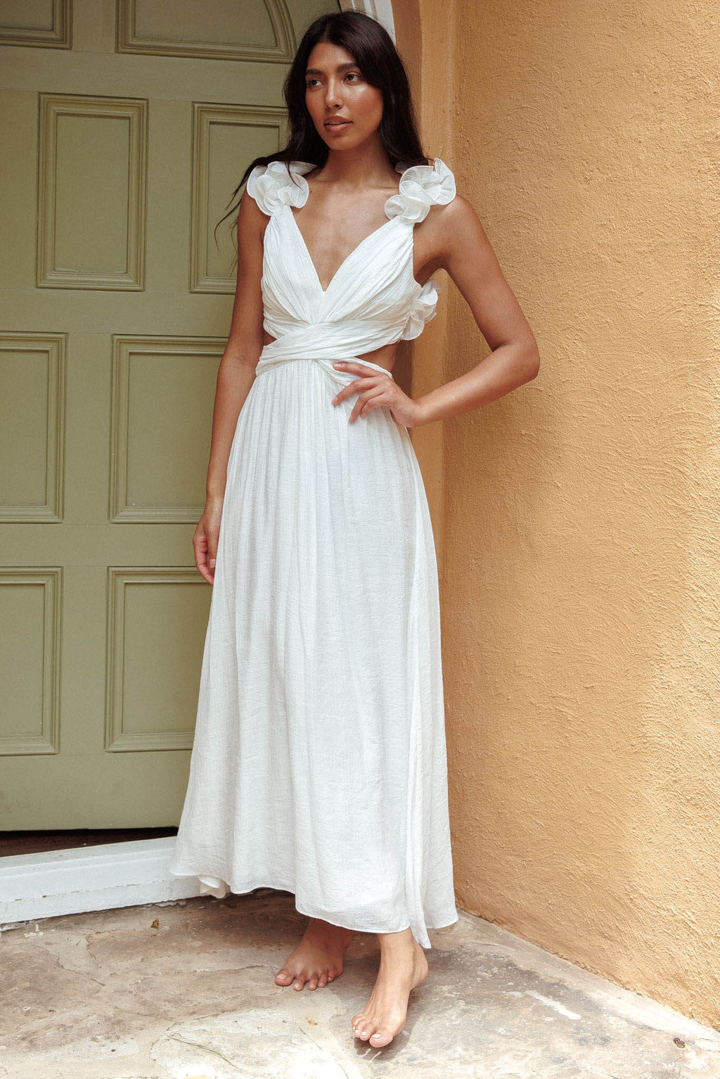 Madara Laced Back Ruffle Dress White