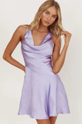 Brigid Cowl Neck Scoop Back Mini Dress Lilac