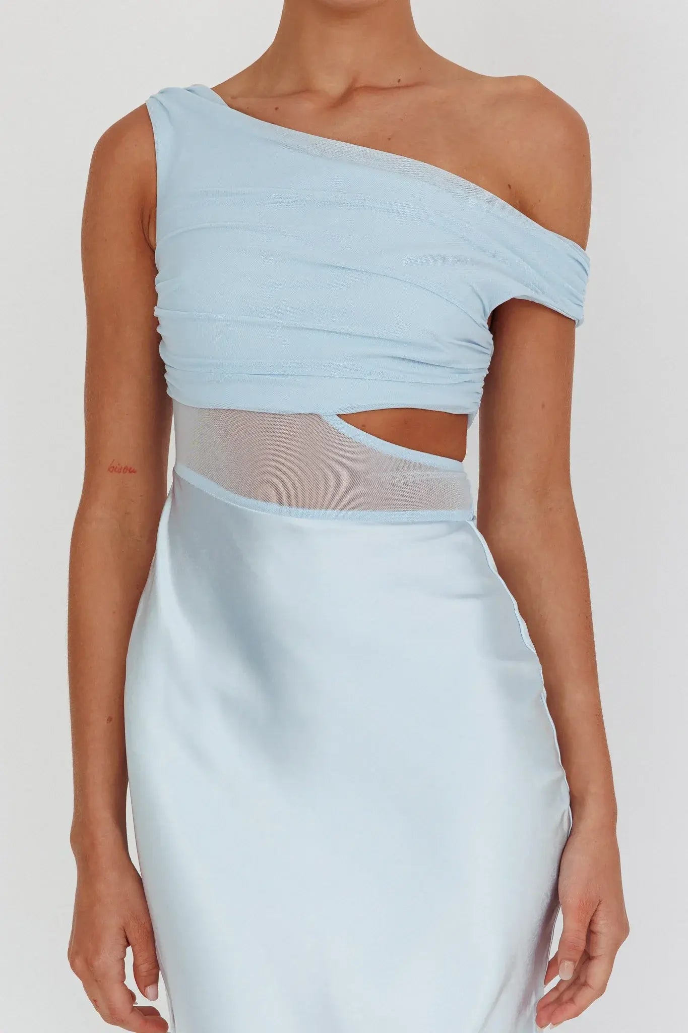 In Blooms Mesh Bodice Maxi Dress Blue