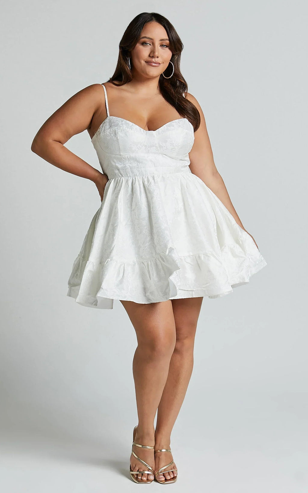 Kena Mini Dress - Jacquard Bustier Dress In White