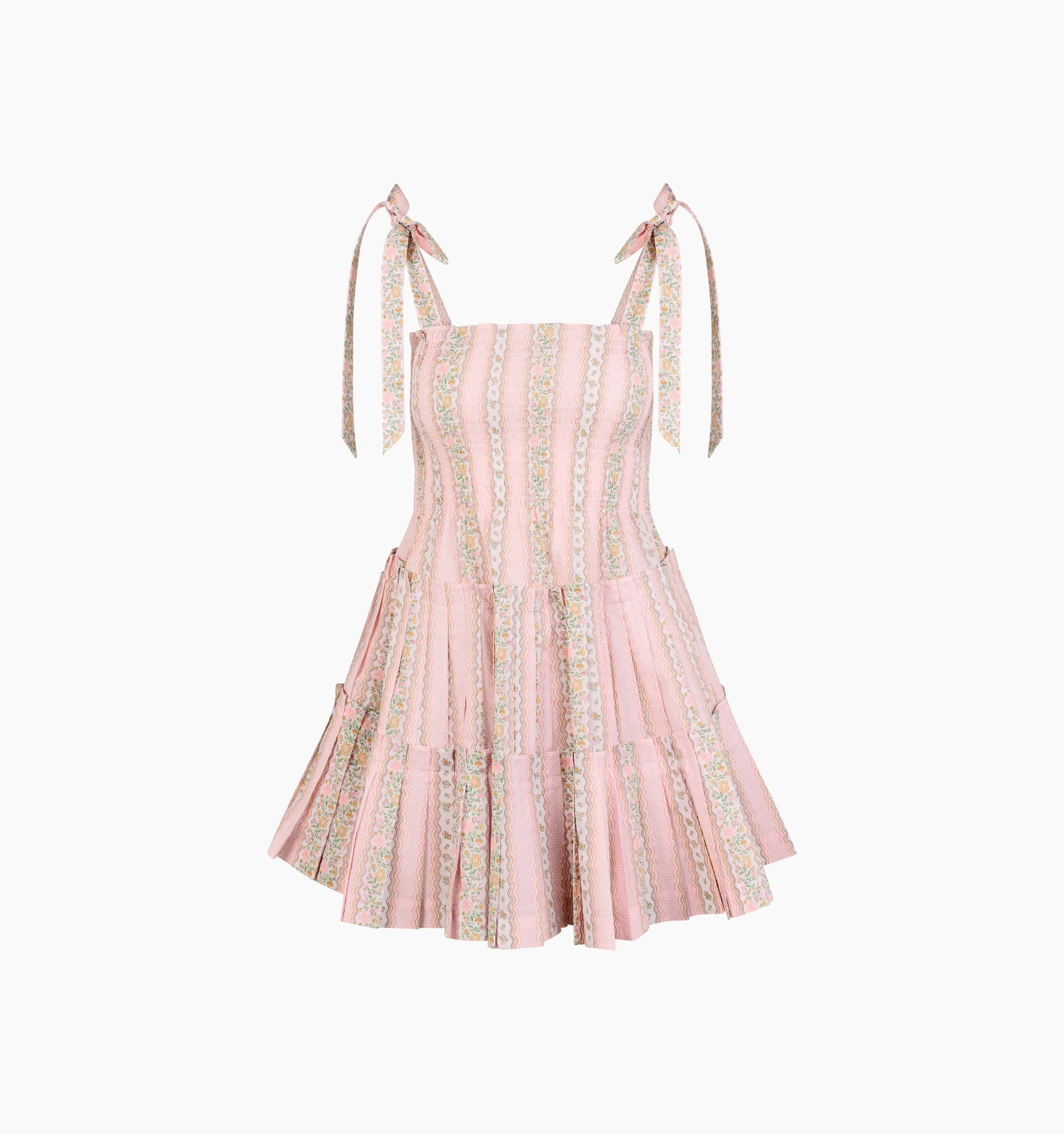 Couturebudthe Hill House X La Coqueta Ribbon Charlotte Nap Dress - Pink Floral Stripe