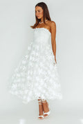 Dori Floral Embellished Midi Dress White
