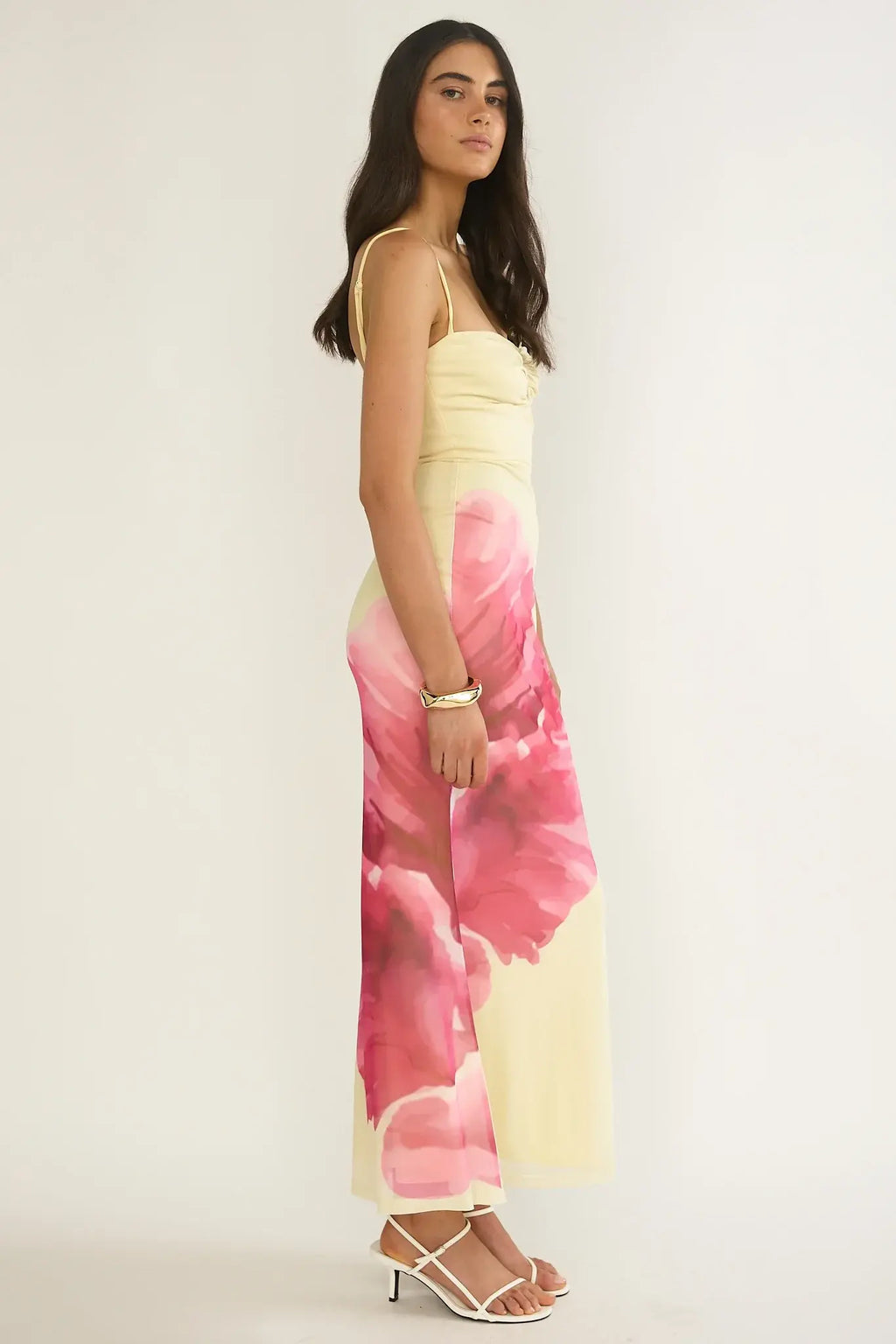 Orabella Waterdrop Wire Bust Maxi Dress Floral Butter