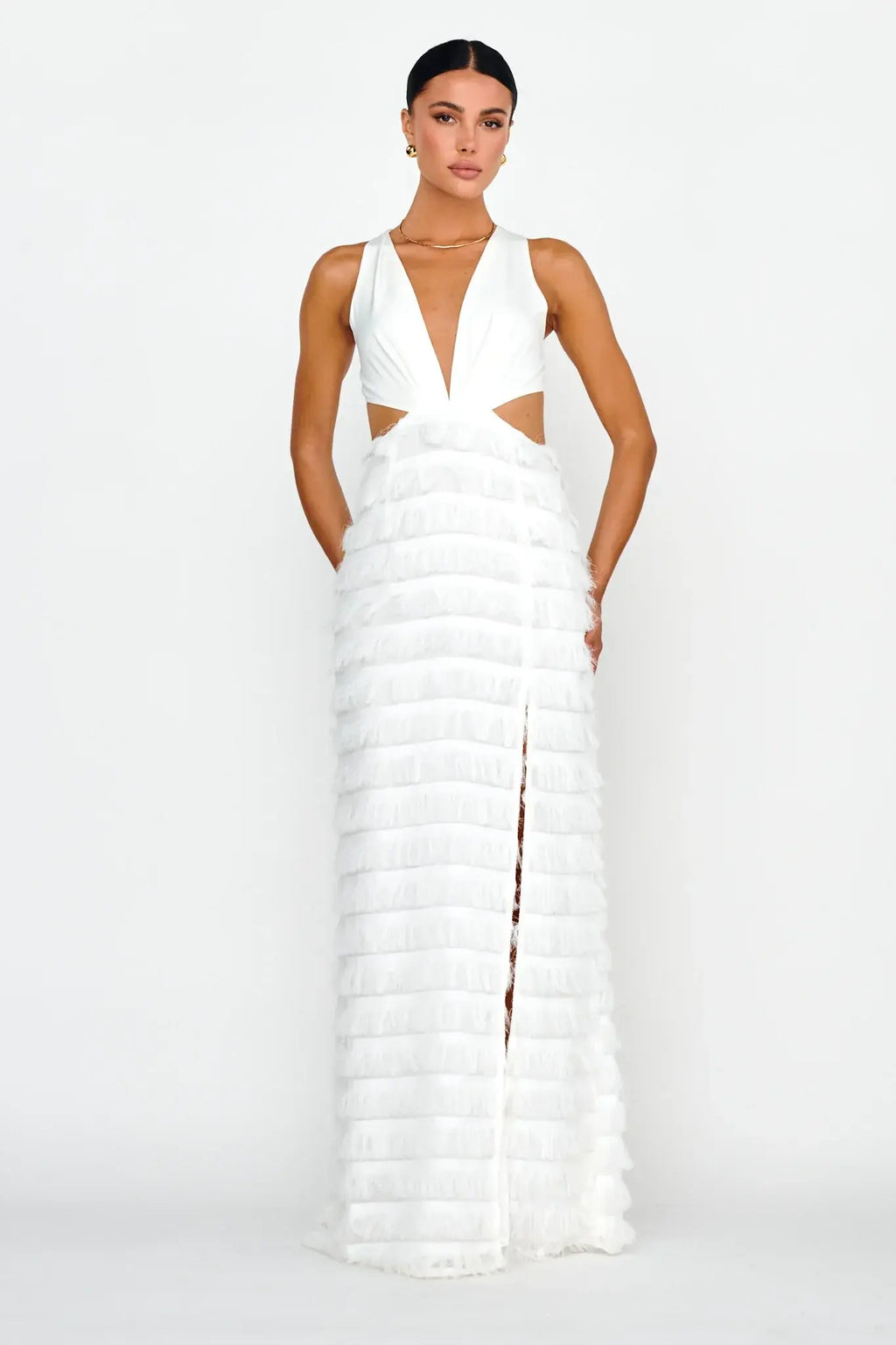 Bold Move Fringe Trim Maxi Dress Ivory