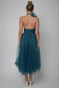 Andria Halterneck Tulle Midi Dress Teal