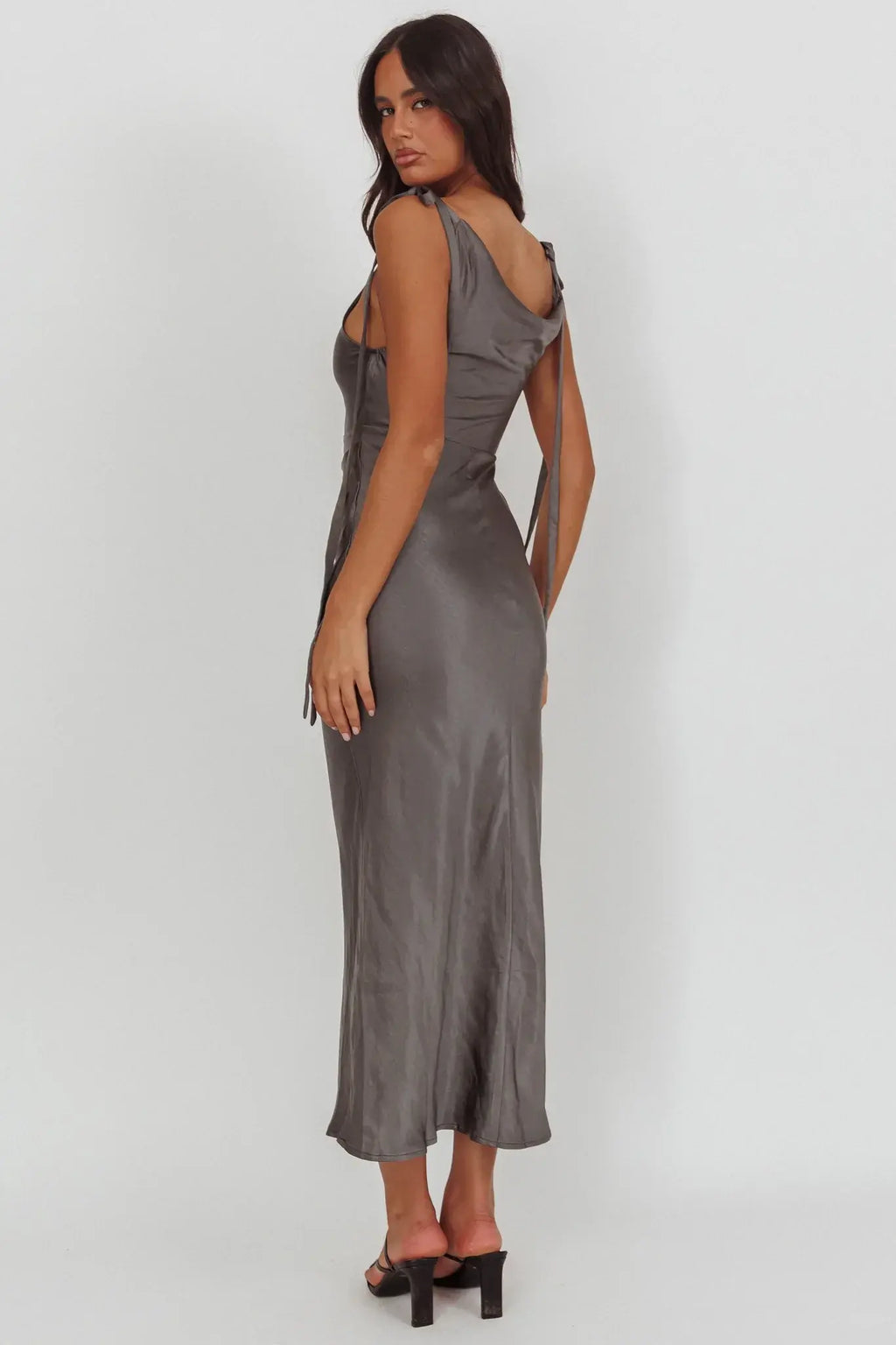 Glory Day Tied Shoulder Cowl Maxi Dress Charcoal