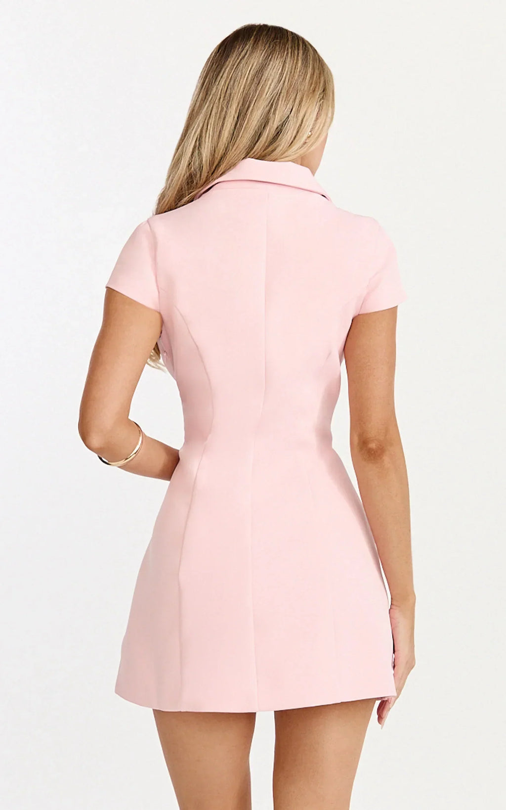 Clementine Mini Dress - Cap Sleeve Double Breasted Dress In Light Pink