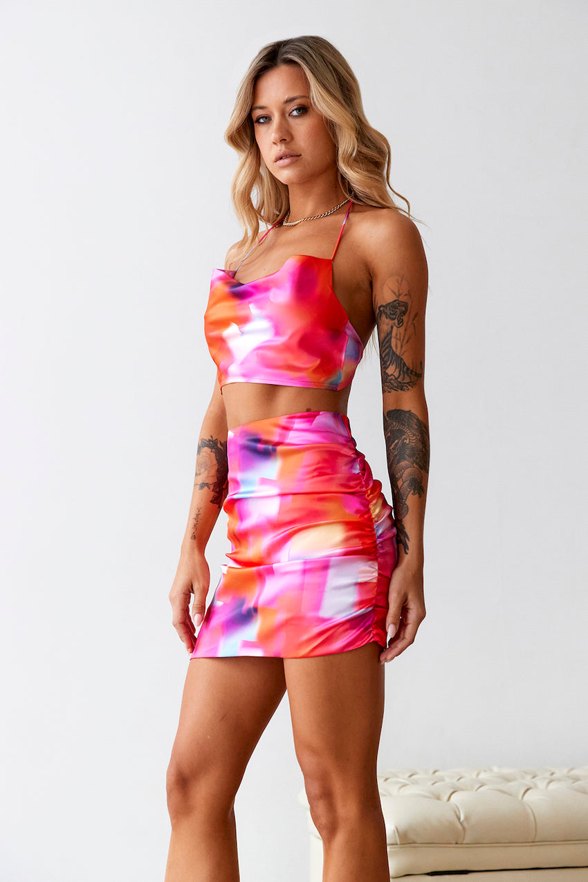 Fiery Fiesta Asymmetrical Mini Skirt Multi