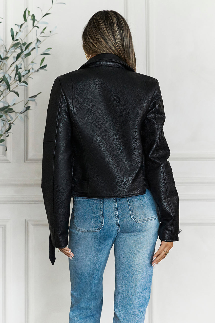 Winter Romance Faux Pebbled Leather Jacket Black