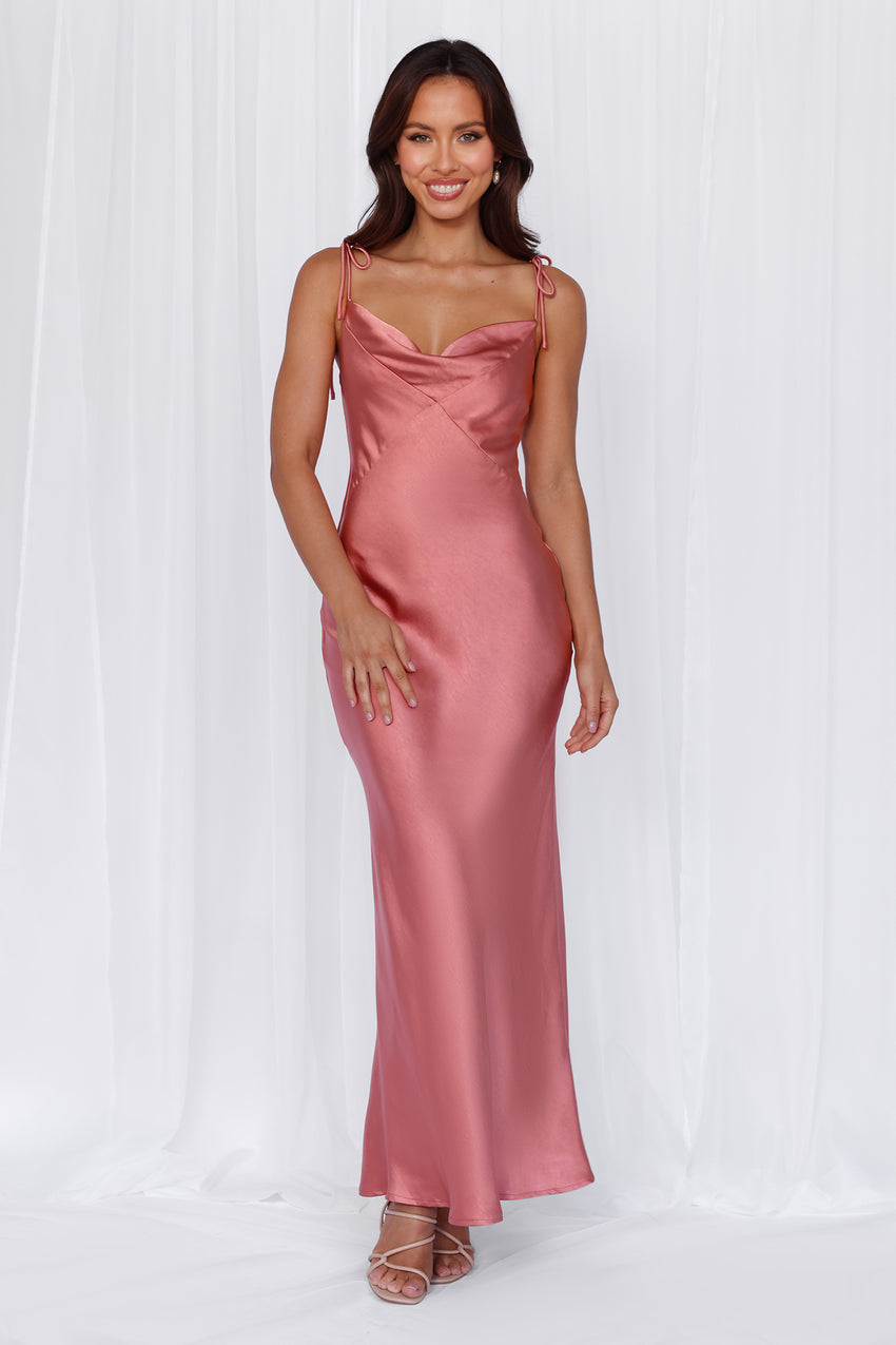 The Penelope Cowl Satin Maxi Dress Rose