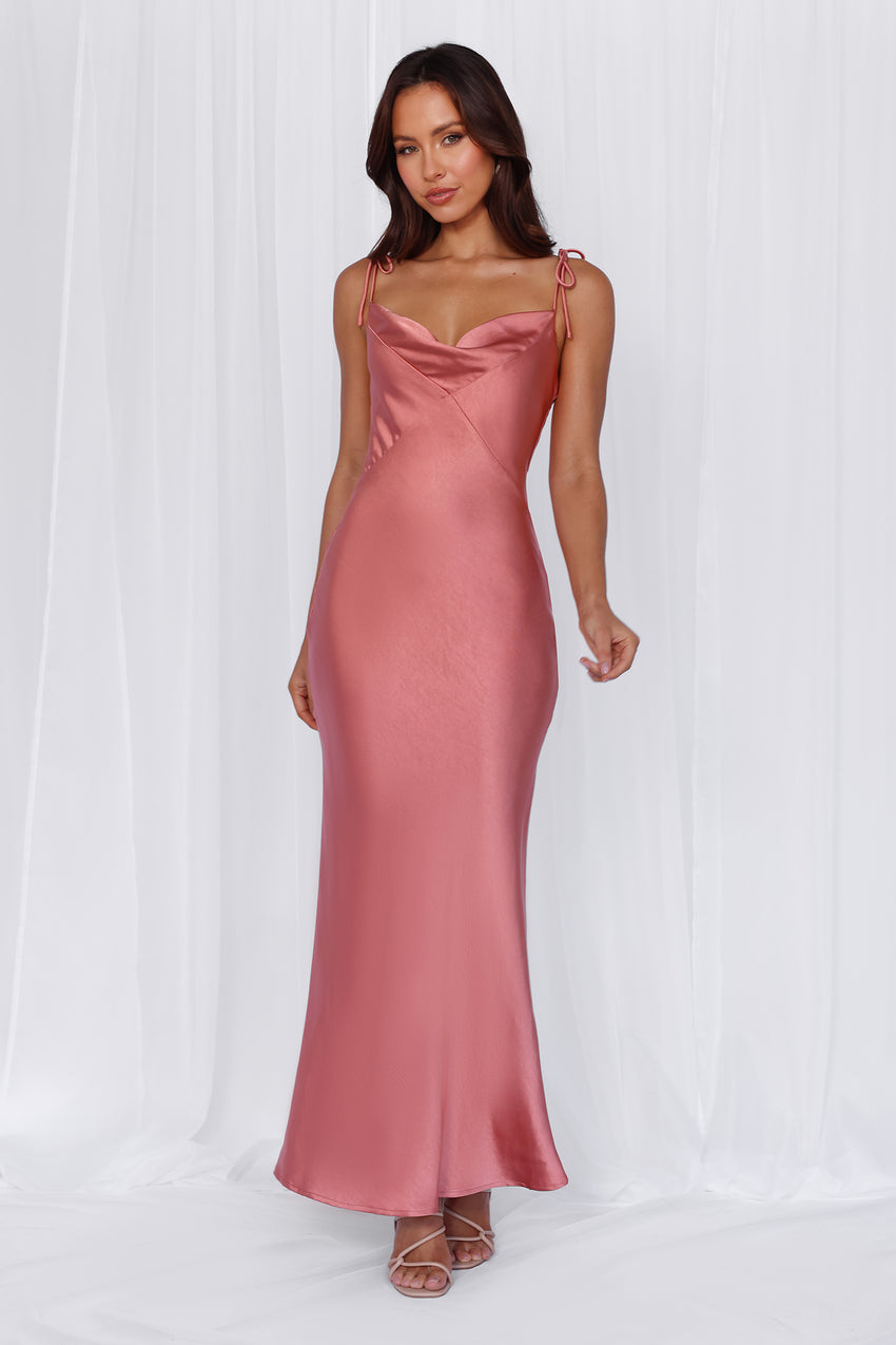 The Penelope Cowl Satin Maxi Dress Rose