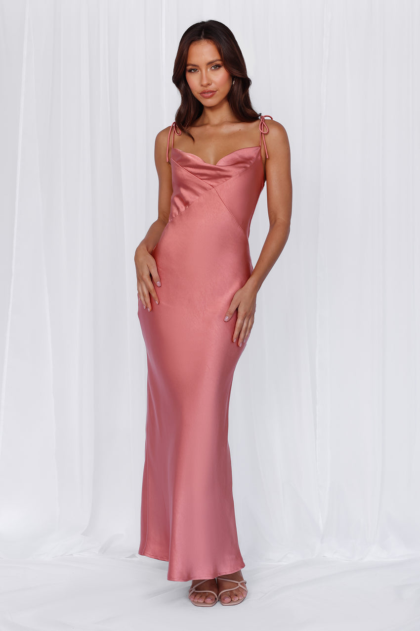 The Penelope Cowl Satin Maxi Dress Rose