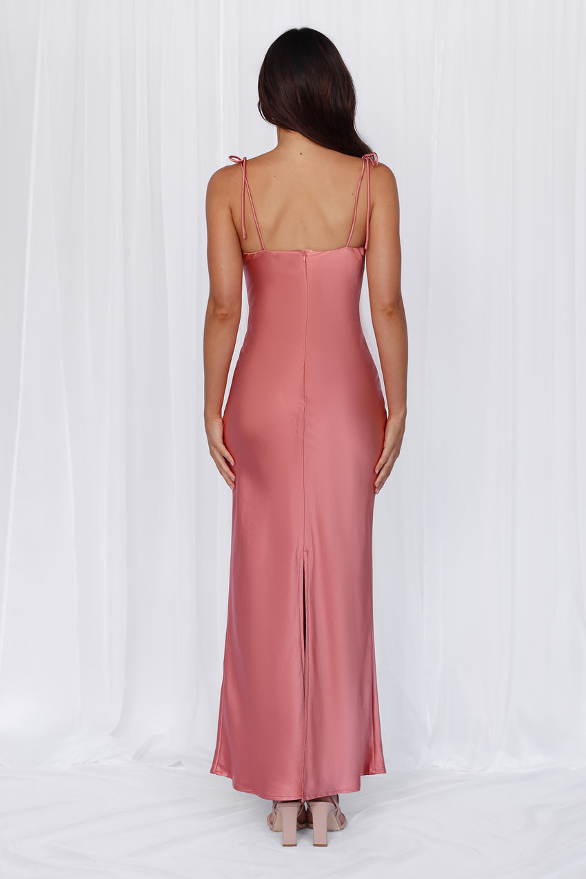 The Penelope Cowl Satin Maxi Dress Rose
