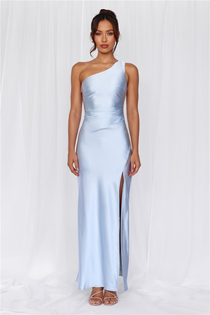 The Aurora One Shoulder Satin Maxi Dress Blue
