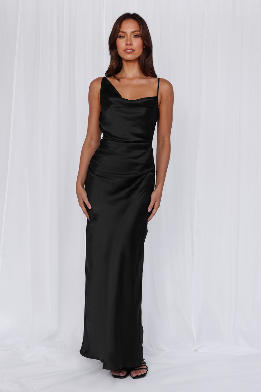 The Madeline Cowl Satin Maxi Dress Black