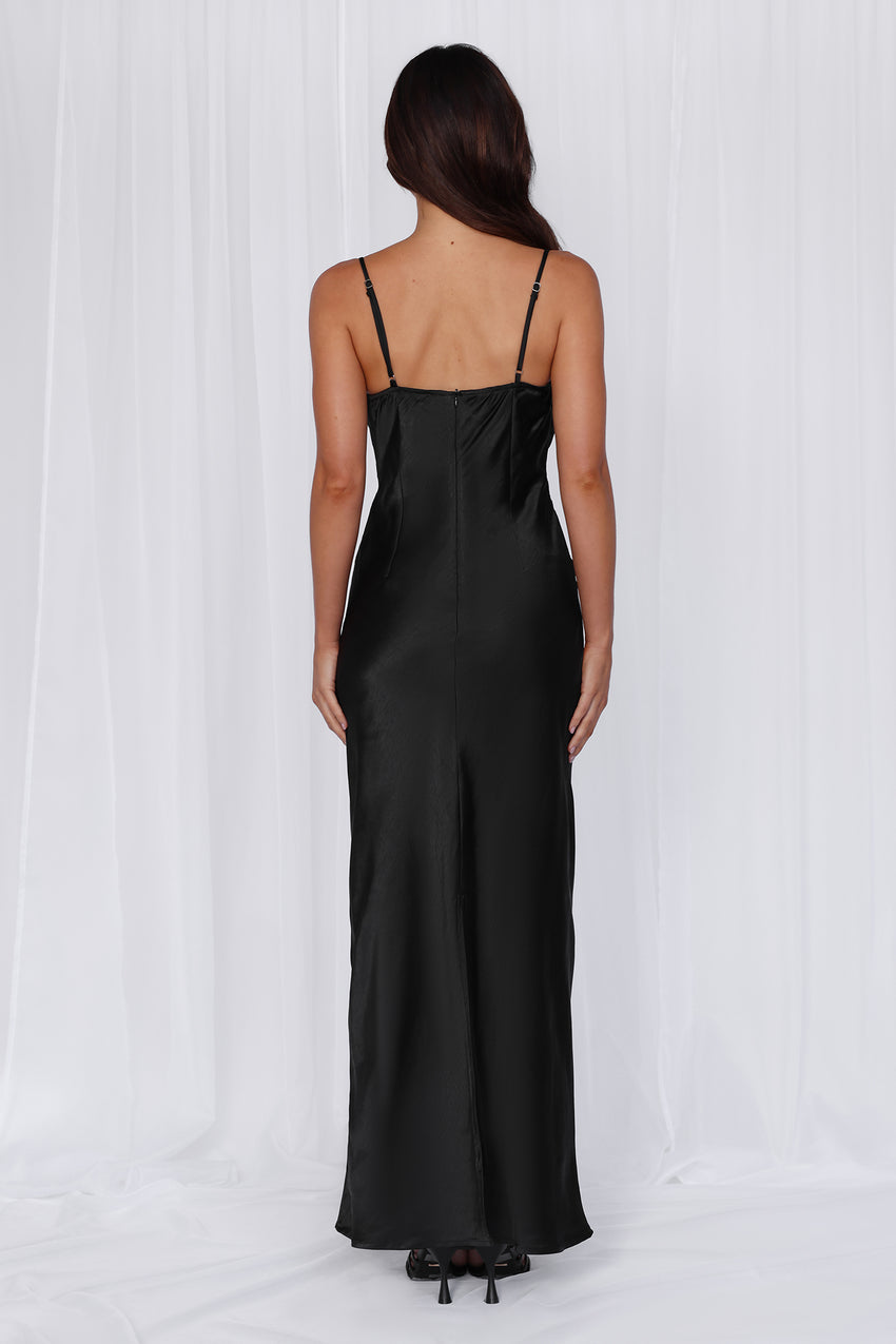 The Madeline Cowl Satin Maxi Dress Black