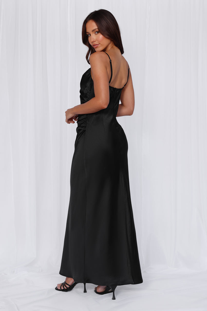The Madeline Cowl Satin Maxi Dress Black