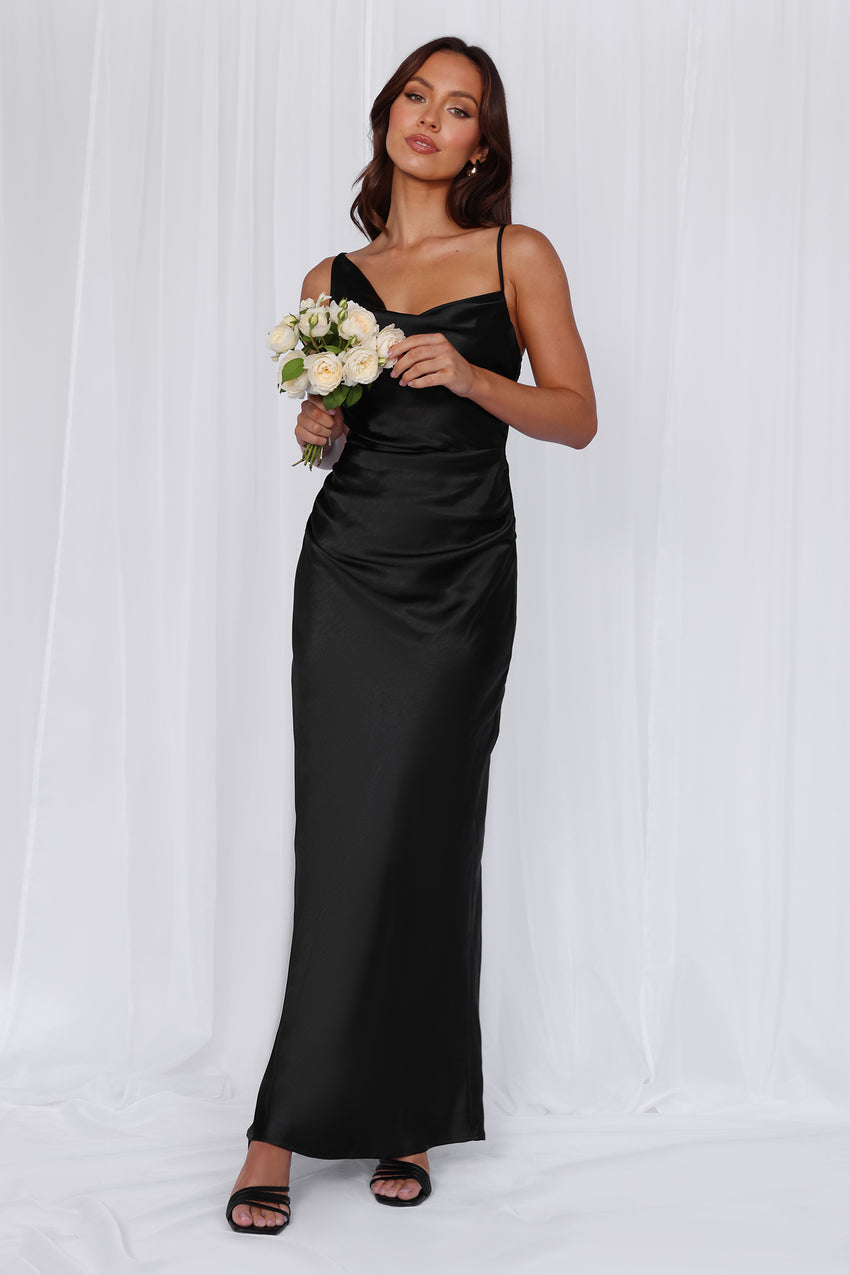The Madeline Cowl Satin Maxi Dress Black