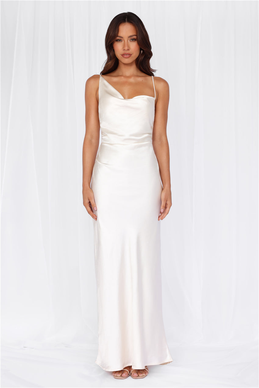 The Madeline Cowl Satin Maxi Dress Pearl