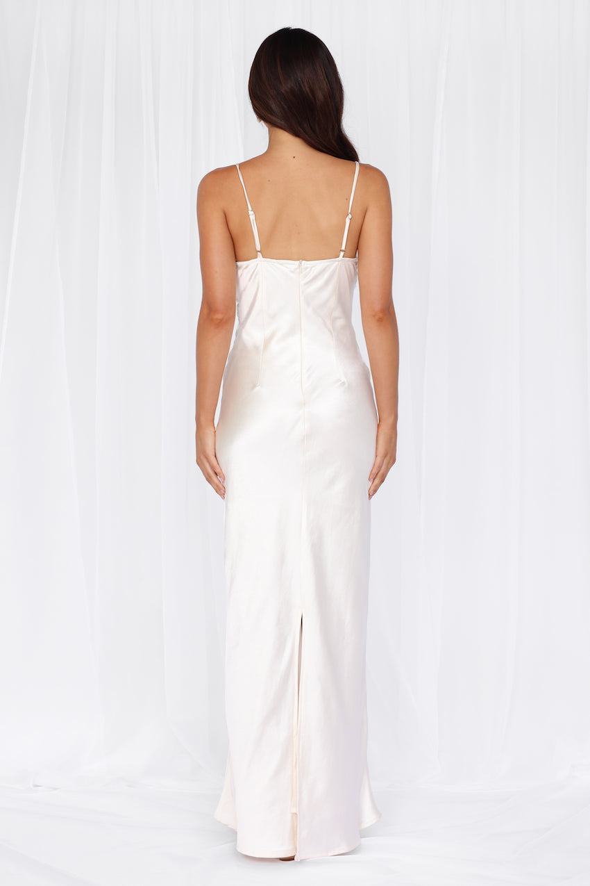 The Madeline Cowl Satin Maxi Dress Pearl