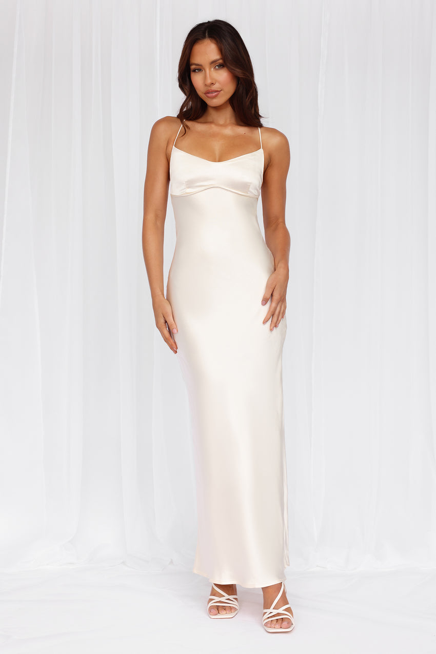 The Samara Satin Maxi Dress Pearl