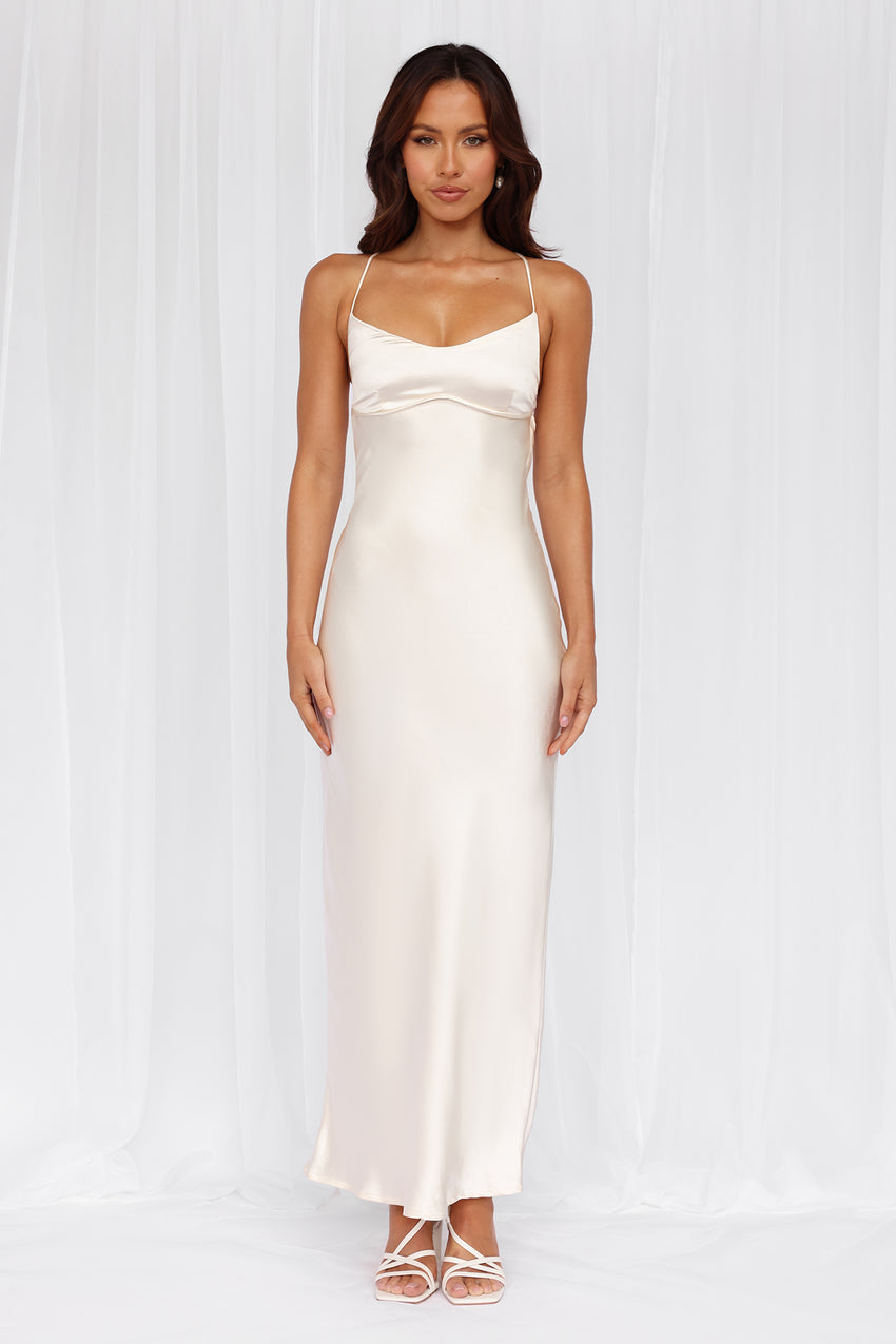 The Samara Satin Maxi Dress Pearl