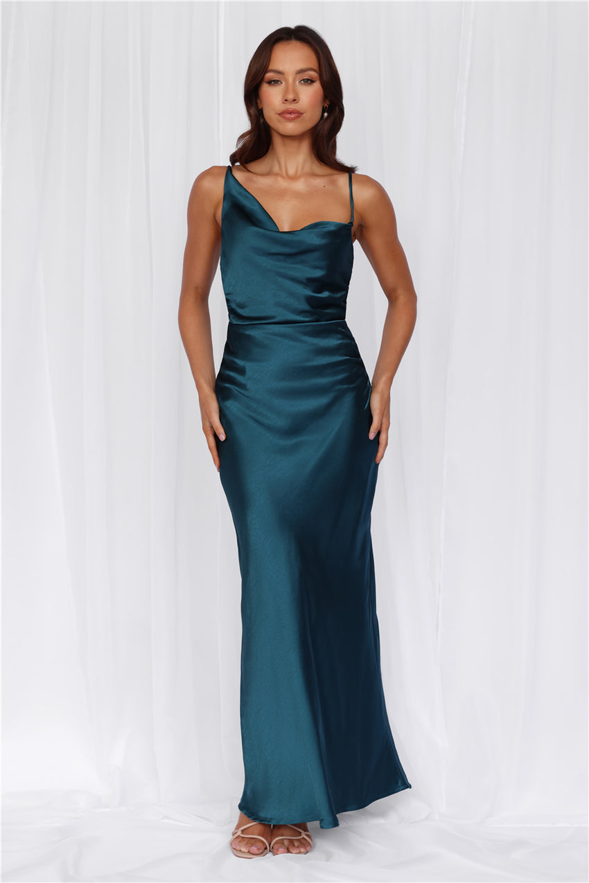 The Madeline Cowl Satin Maxi Dress Teal