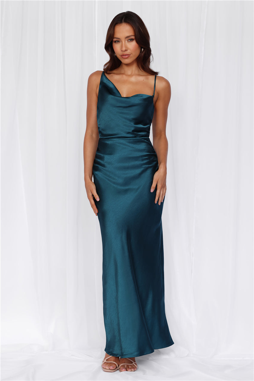The Madeline Cowl Satin Maxi Dress Teal