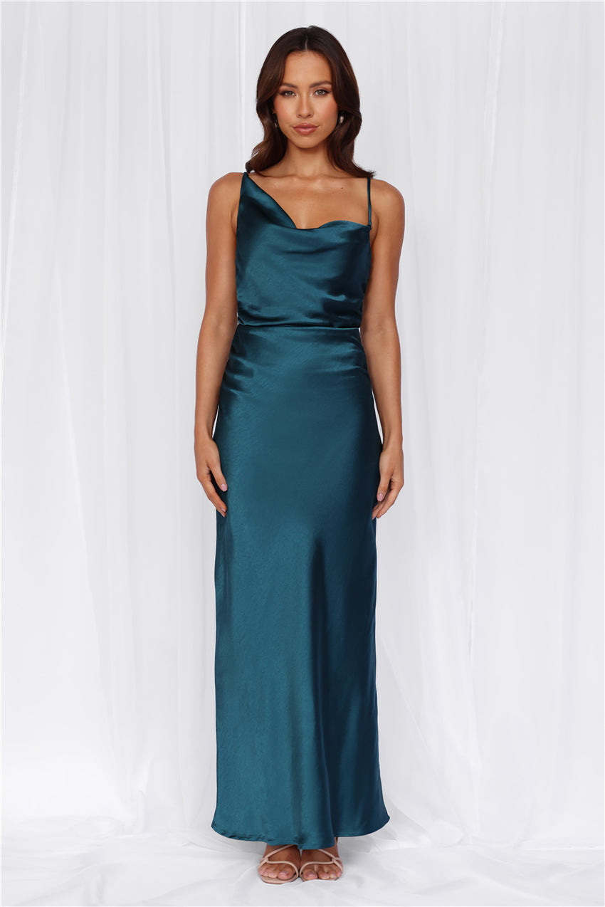 The Madeline Cowl Satin Maxi Dress Teal