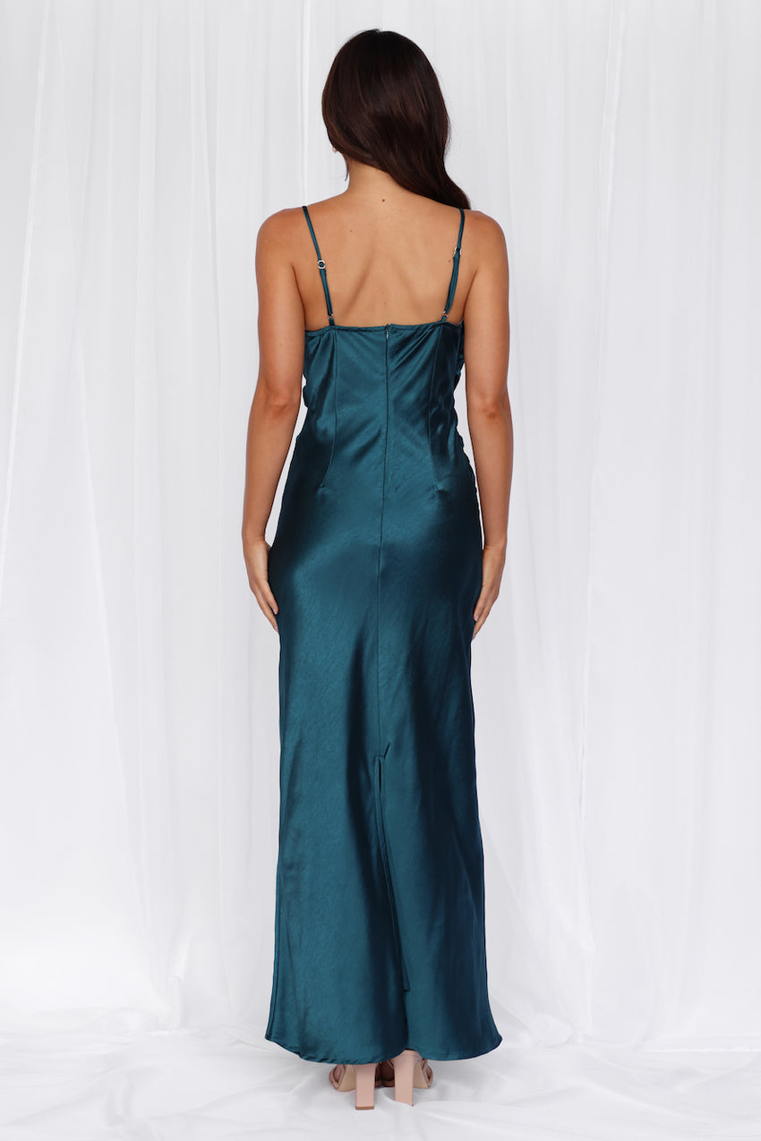 The Madeline Cowl Satin Maxi Dress Teal