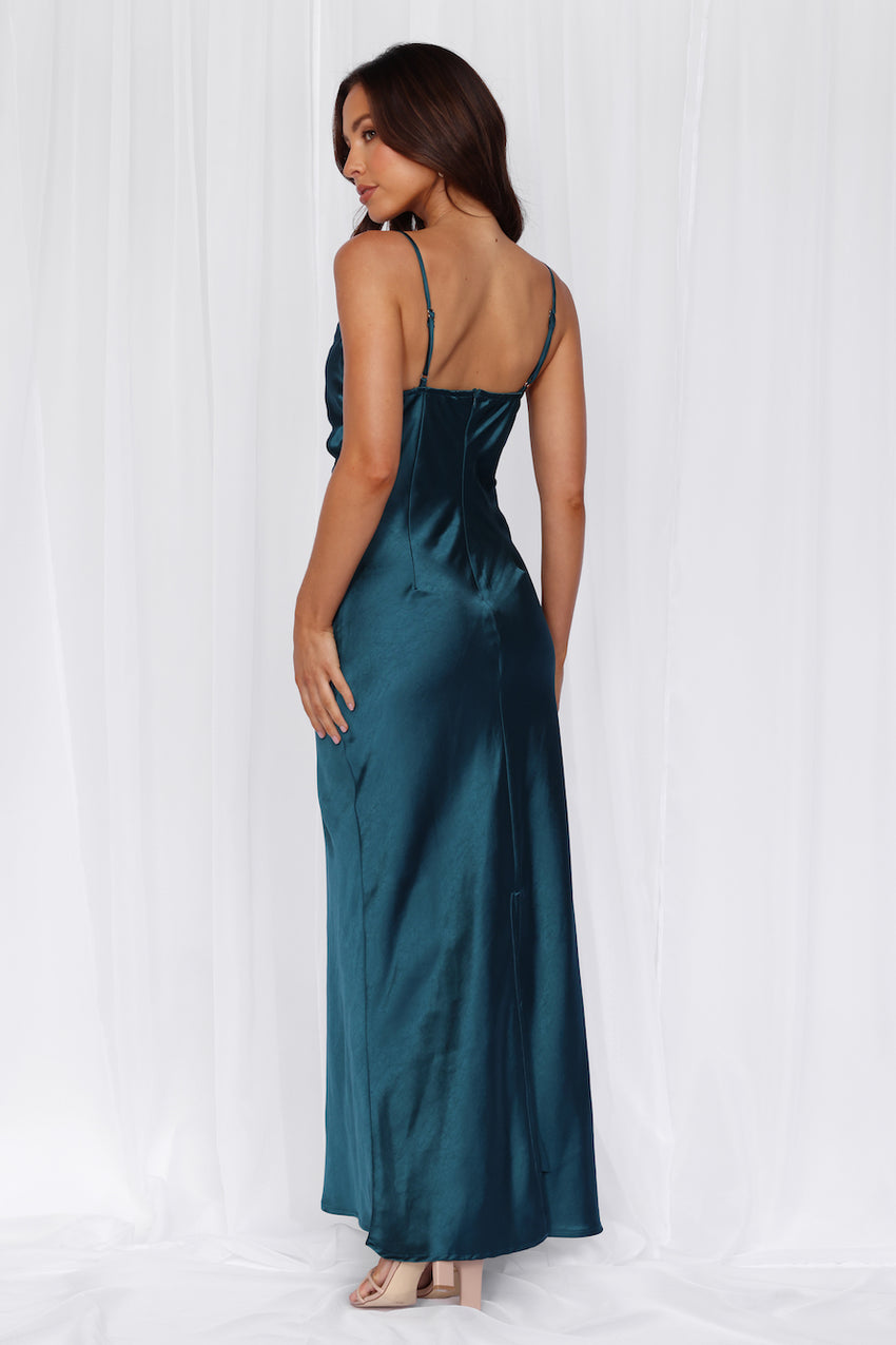 The Madeline Cowl Satin Maxi Dress Teal