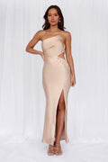 The Opal One Shoulder Satin Maxi Dress Champagne