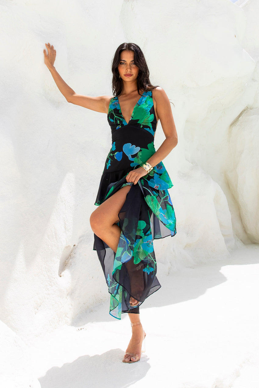 Rosewater Reverie Maxi Dress Black