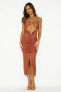 Destiny Compass Midi Dress Brown