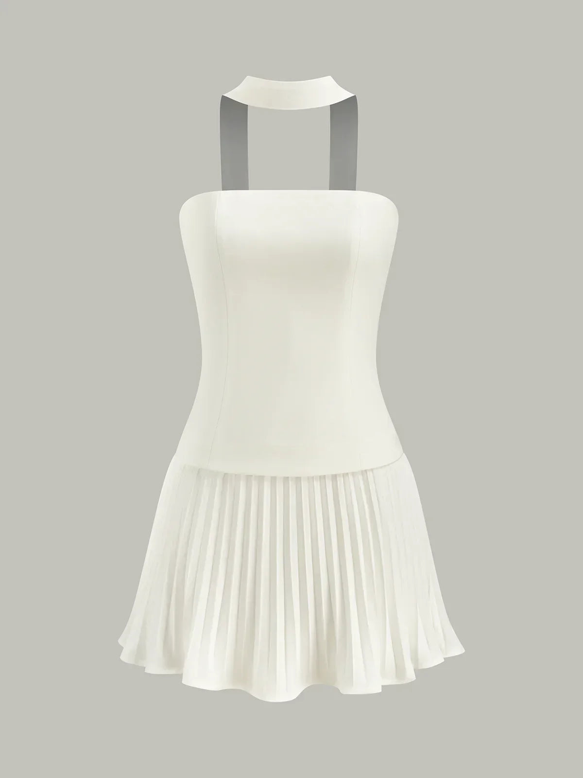 Halter Neck Strapless Pleated Mini Dress